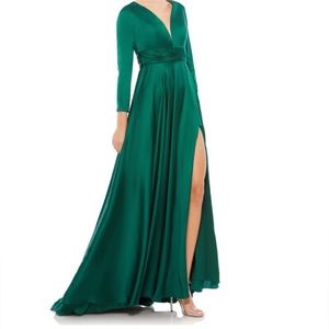 Mac Duggal 55245 LONG SLEEVE RUCHED WAIST A-LINE GOWN NWOT